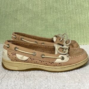 Sperry Womens Tan Leather Top Sider Floral Cut Boat Shoes Size US 5